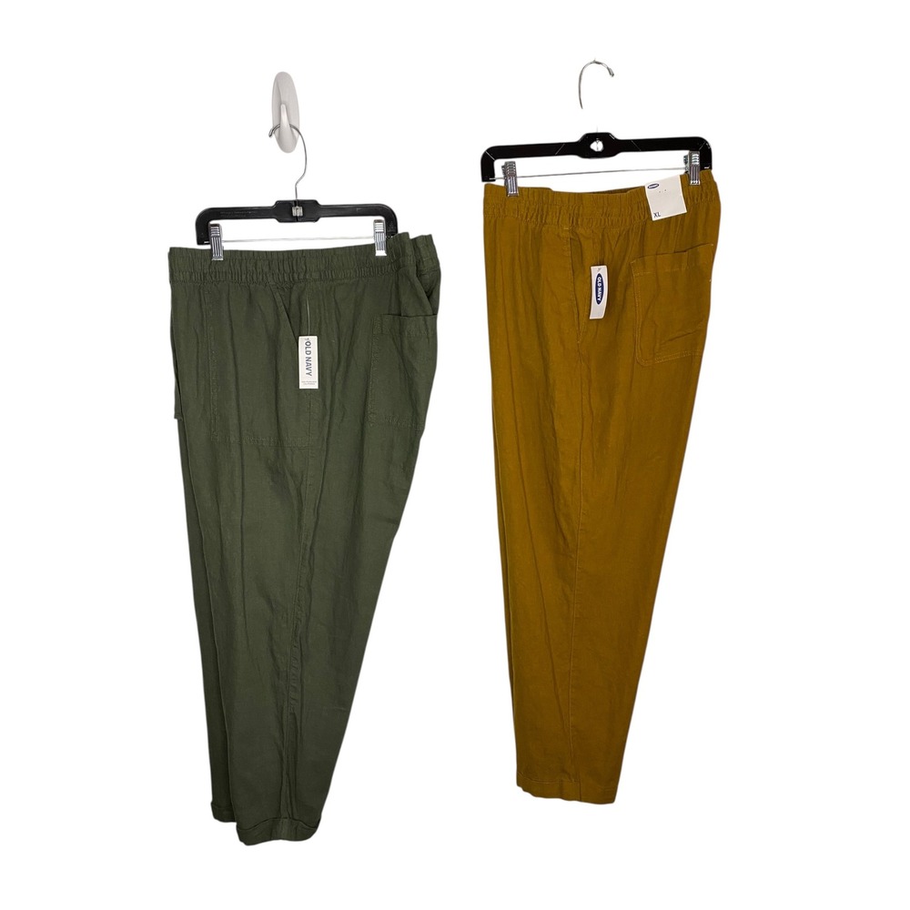 Old Navy Women XL Linen Blend Pants Bundle Olive Green & Brown NWT New Lot of 2